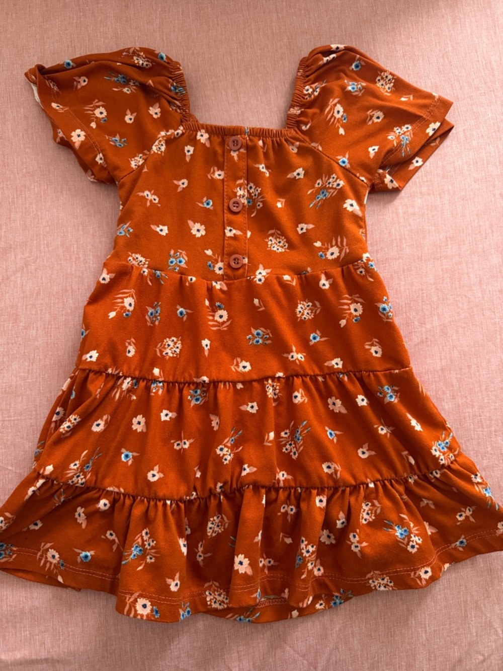 btween Rust Floral Tiered Dress with Blue Accent Flowers